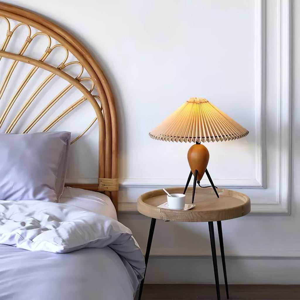 Table Lamp 14.9 Inches Burl Wood Base Fabric Shade