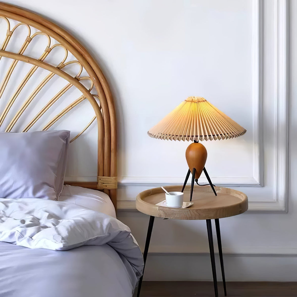 Table Lamp 14.9 Inches Burl Wood Base Fabric Shade