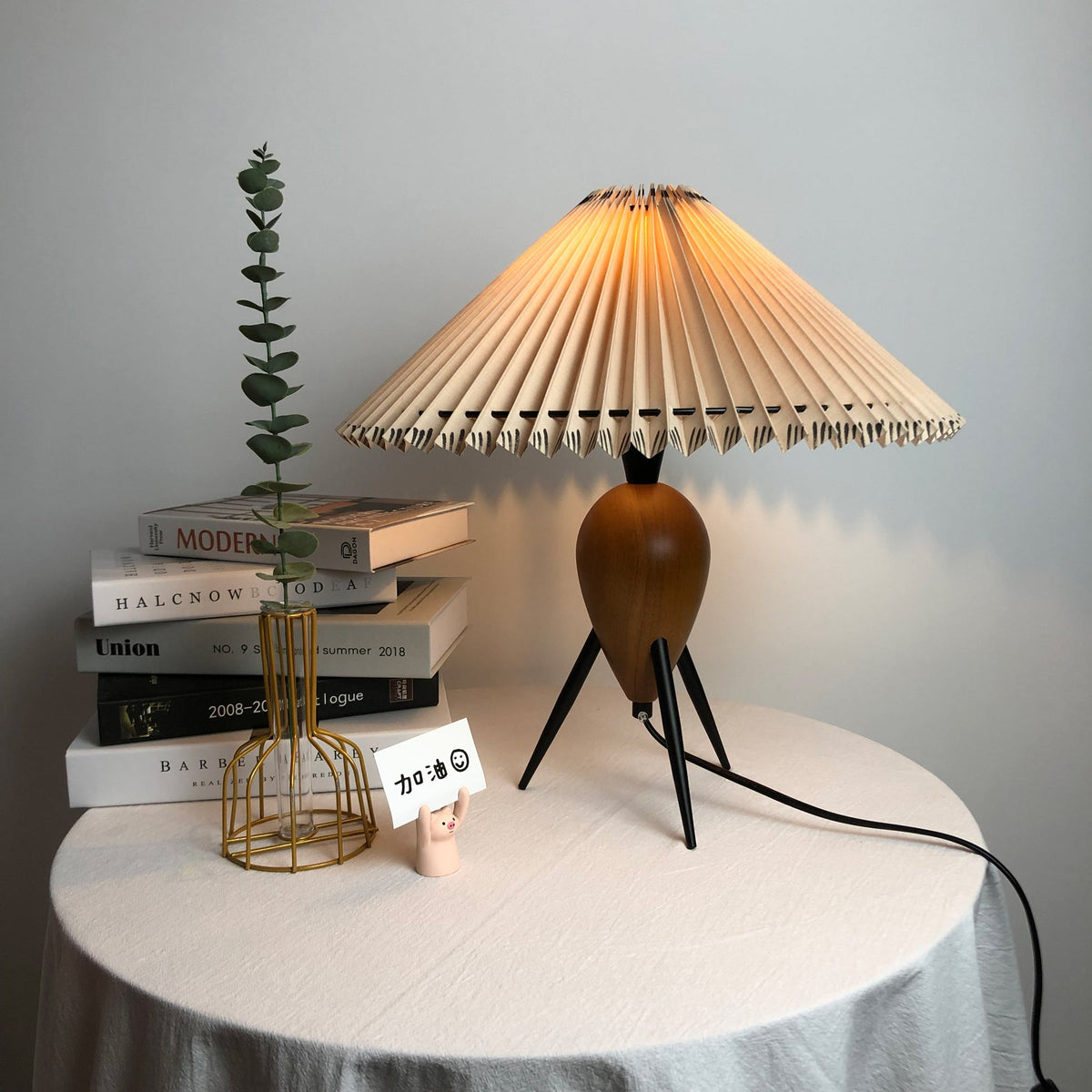 Table Lamp 14.9 Inches Burl Wood Base Fabric Shade