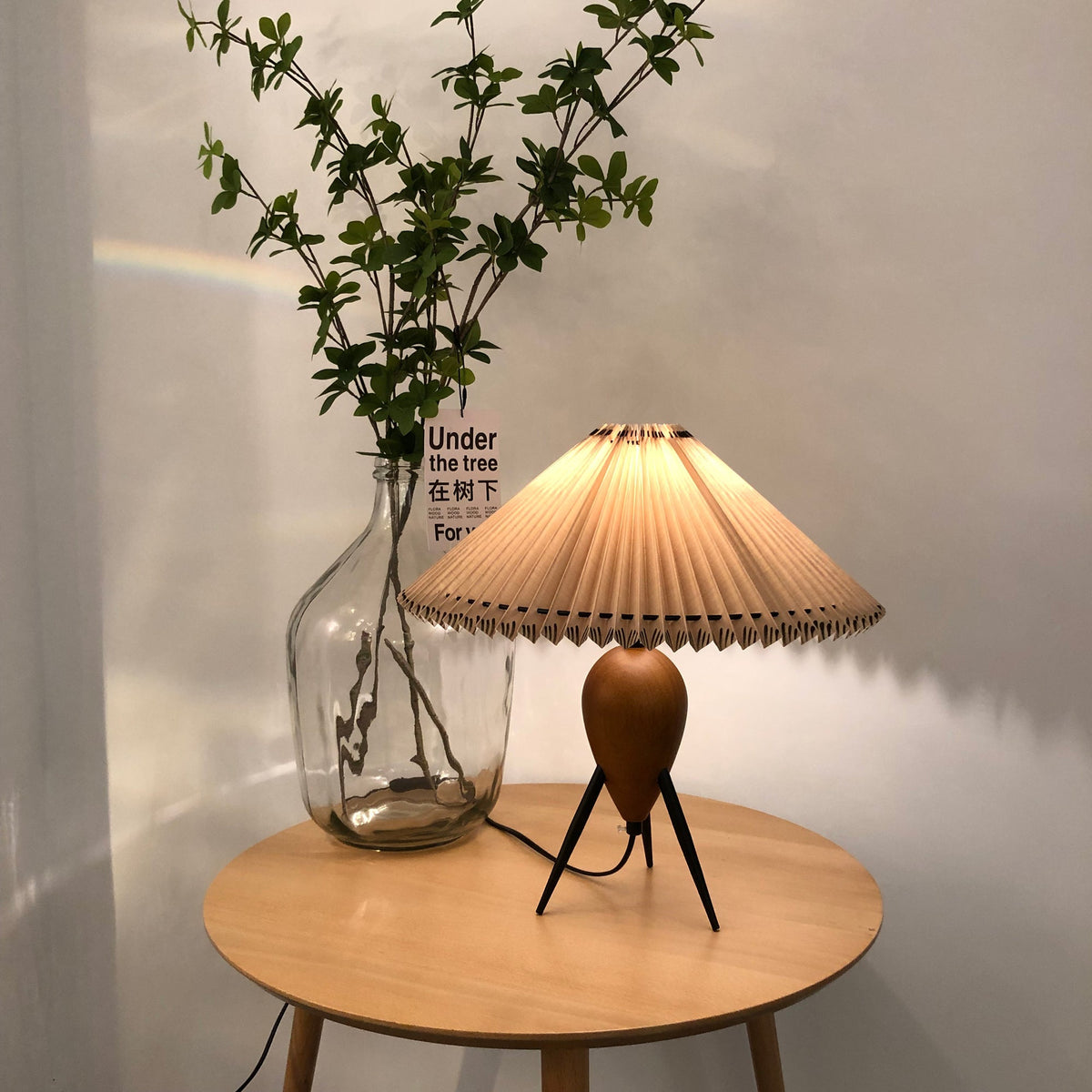 Table Lamp 14.9 Inches Burl Wood Base Fabric Shade