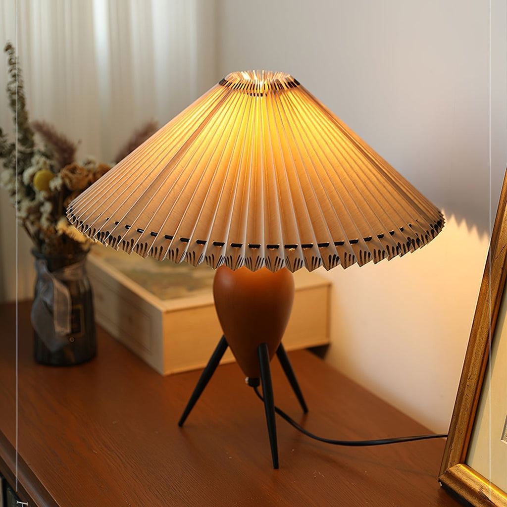 Table Lamp 14.9 Inches Burl Wood Base Fabric Shade
