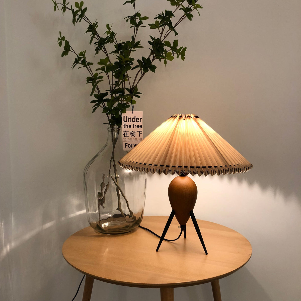 Table Lamp 14.9 Inches Burl Wood Base Fabric Shade