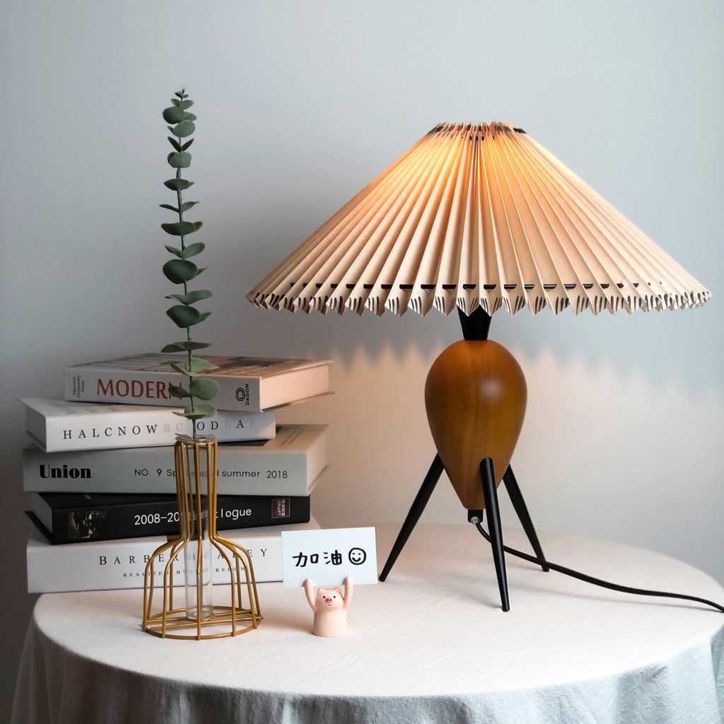 Table Lamp 14.9 Inches Burl Wood Base Fabric Shade
