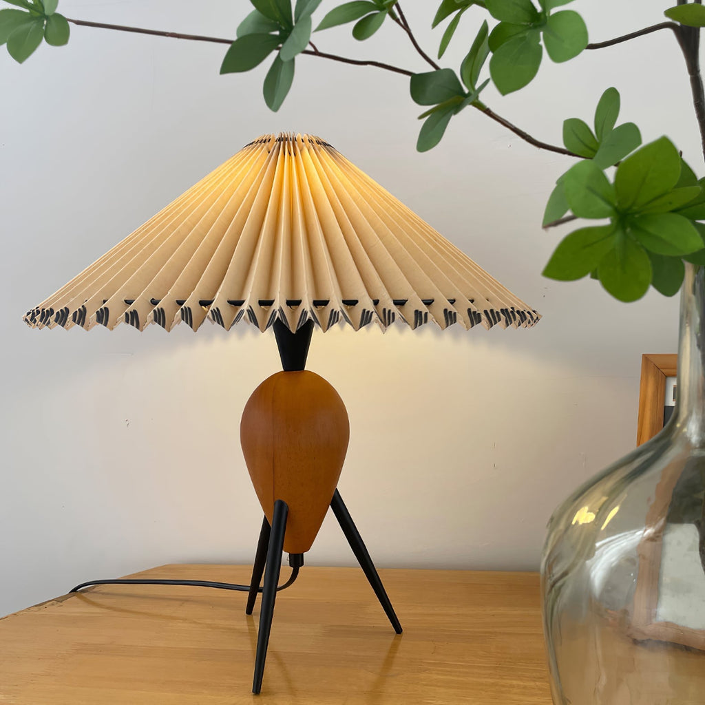 Table Lamp 14.9 Inches Burl Wood Base Fabric Shade