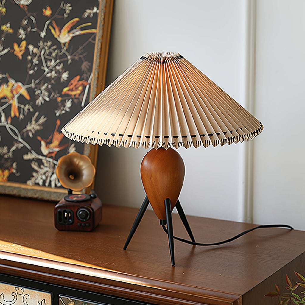 Table Lamp 14.9 Inches Burl Wood Base Fabric Shade