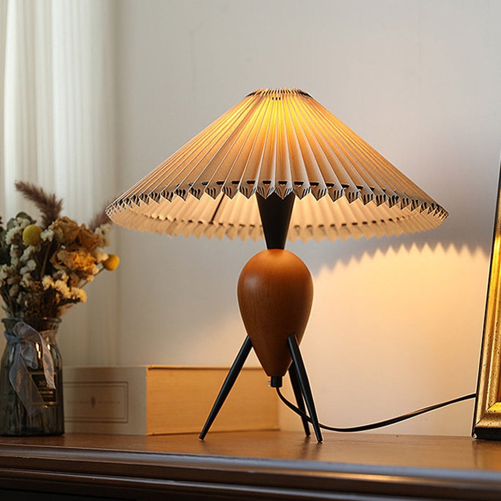 Table Lamp 14.9 Inches Burl Wood Base Fabric Shade