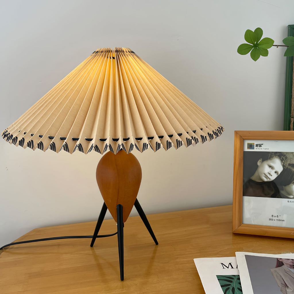 Table Lamp 14.9 Inches Burl Wood Base Fabric Shade