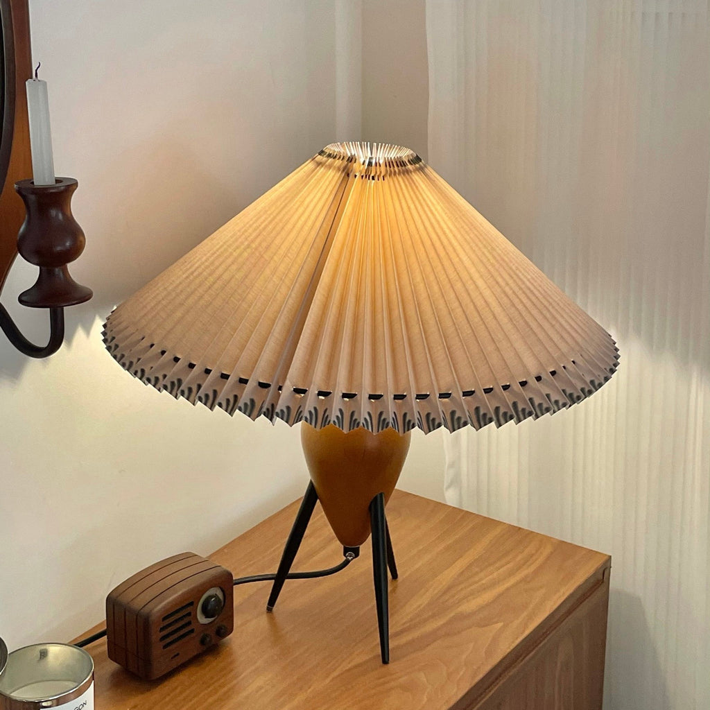 Table Lamp 14.9 Inches Burl Wood Base Fabric Shade