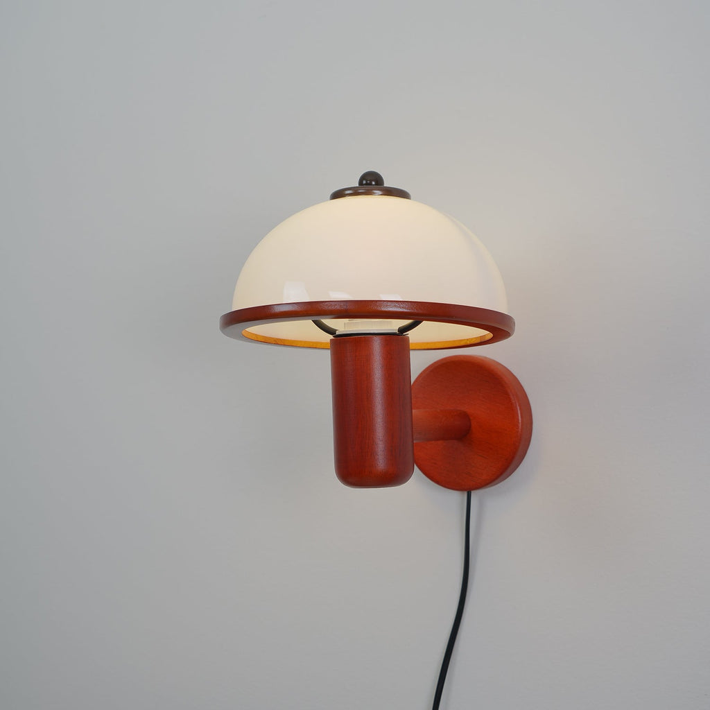 Wall Lamp 11 Inches Oak Wood Mushroom Shape White Shade