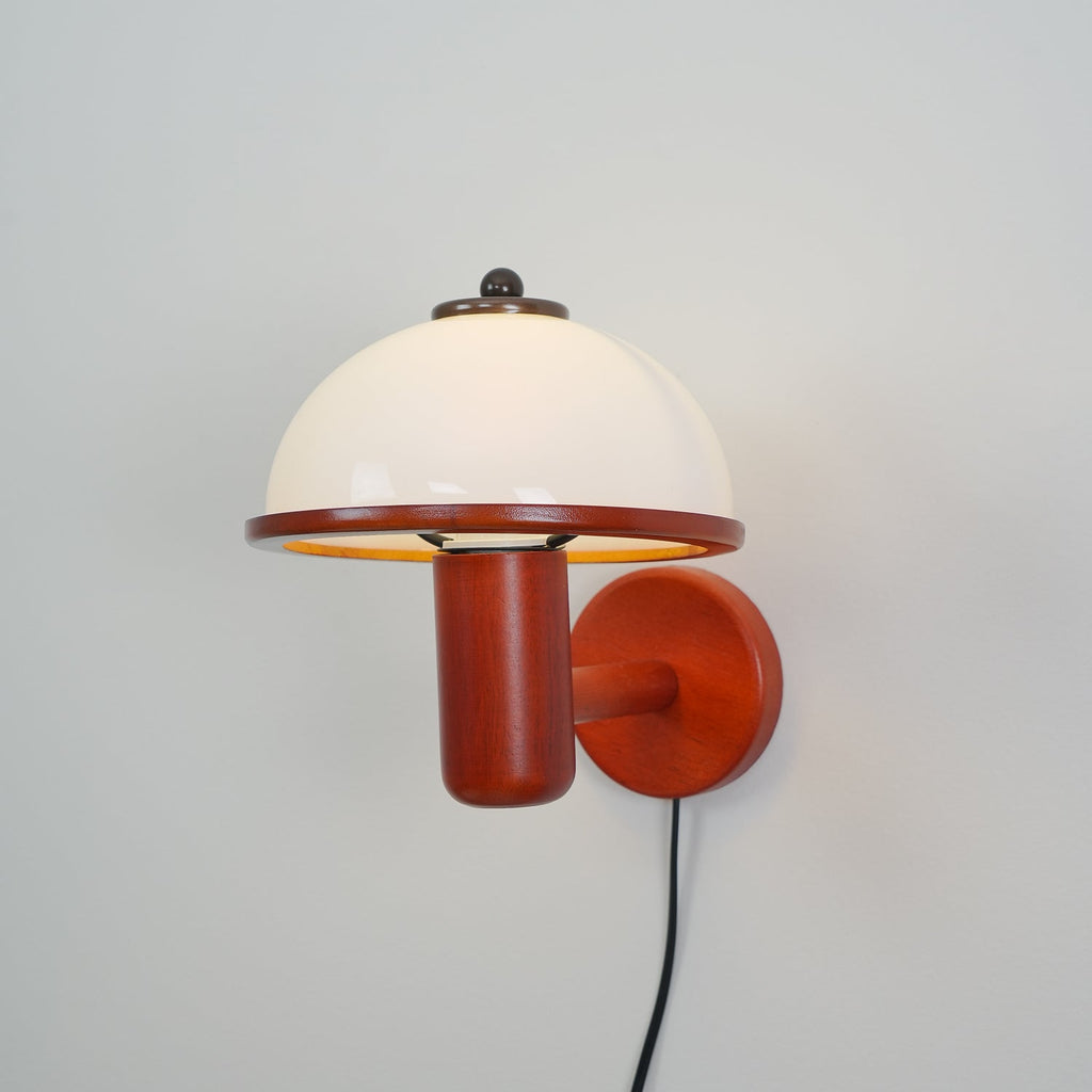 Wall Lamp 11 Inches Oak Wood Mushroom Shape White Shade