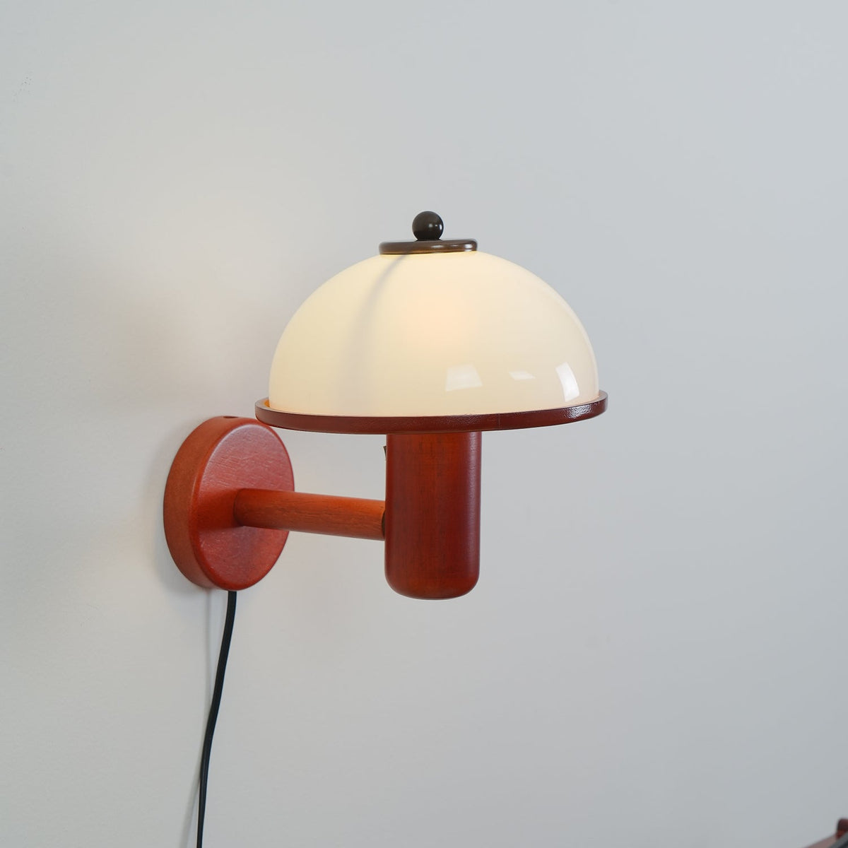 Wall Lamp 11 Inches Oak Wood Mushroom Shape White Shade
