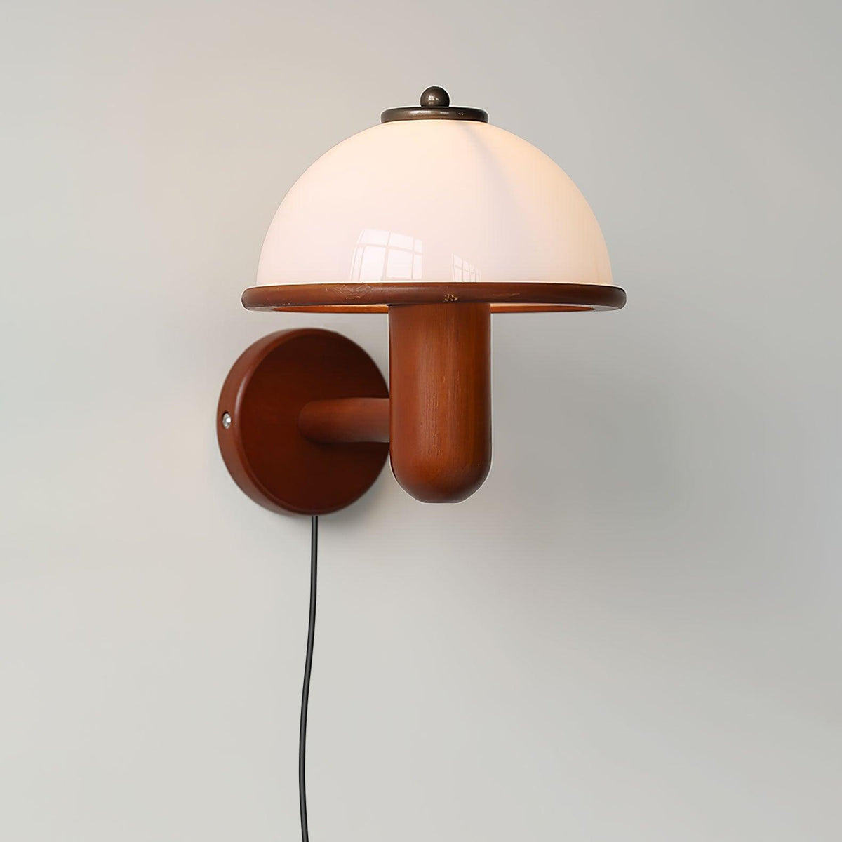 Wall Lamp 11 Inches Oak Wood Mushroom Shape White Shade