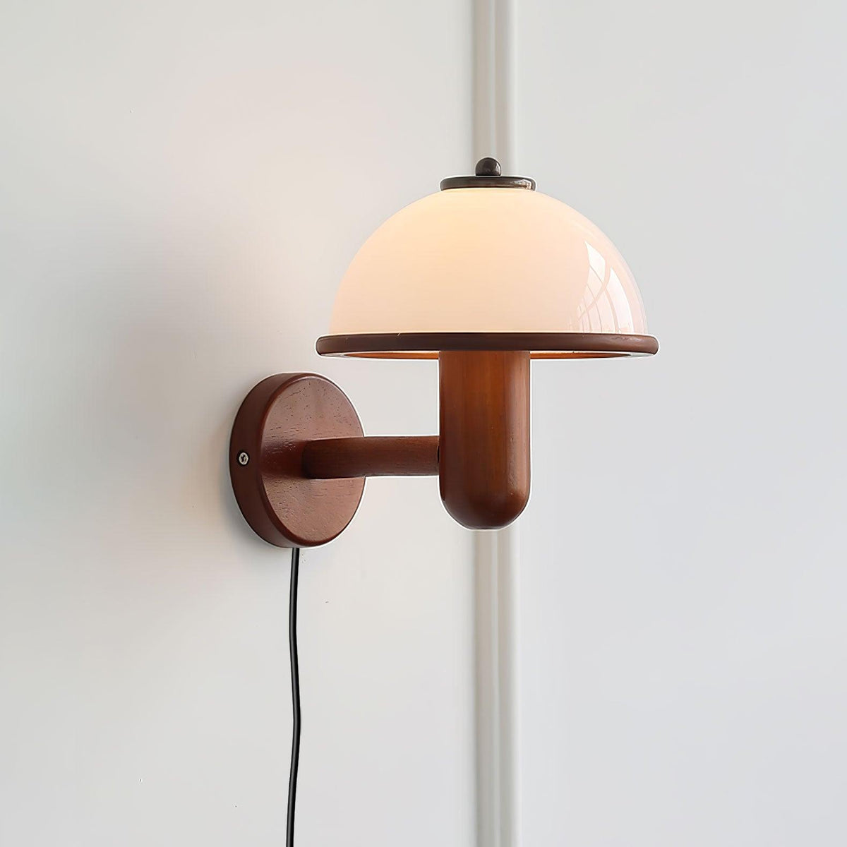 Wall Lamp 11 Inches Oak Wood Mushroom Shape White Shade