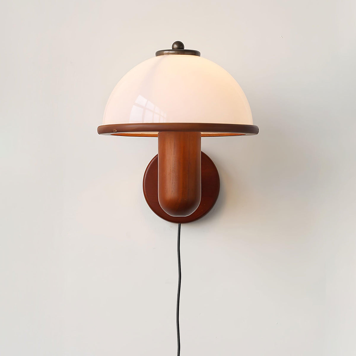 Wall Lamp 11 Inches Oak Wood Mushroom Shape White Shade