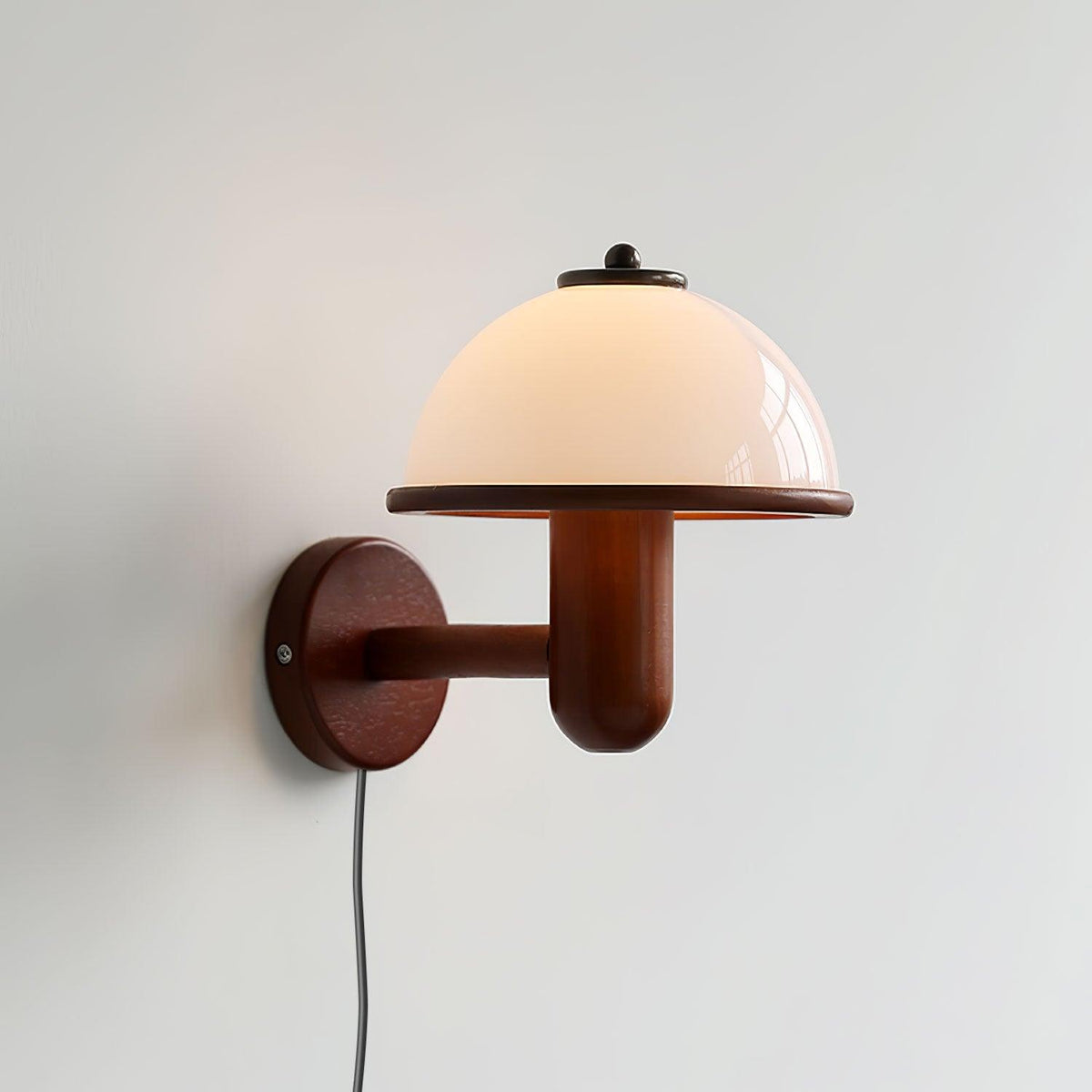 Wall Lamp 11 Inches Oak Wood Mushroom Shape White Shade