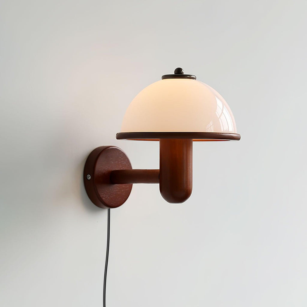 Wall Lamp 11 Inches Oak Wood Mushroom Shape White Shade