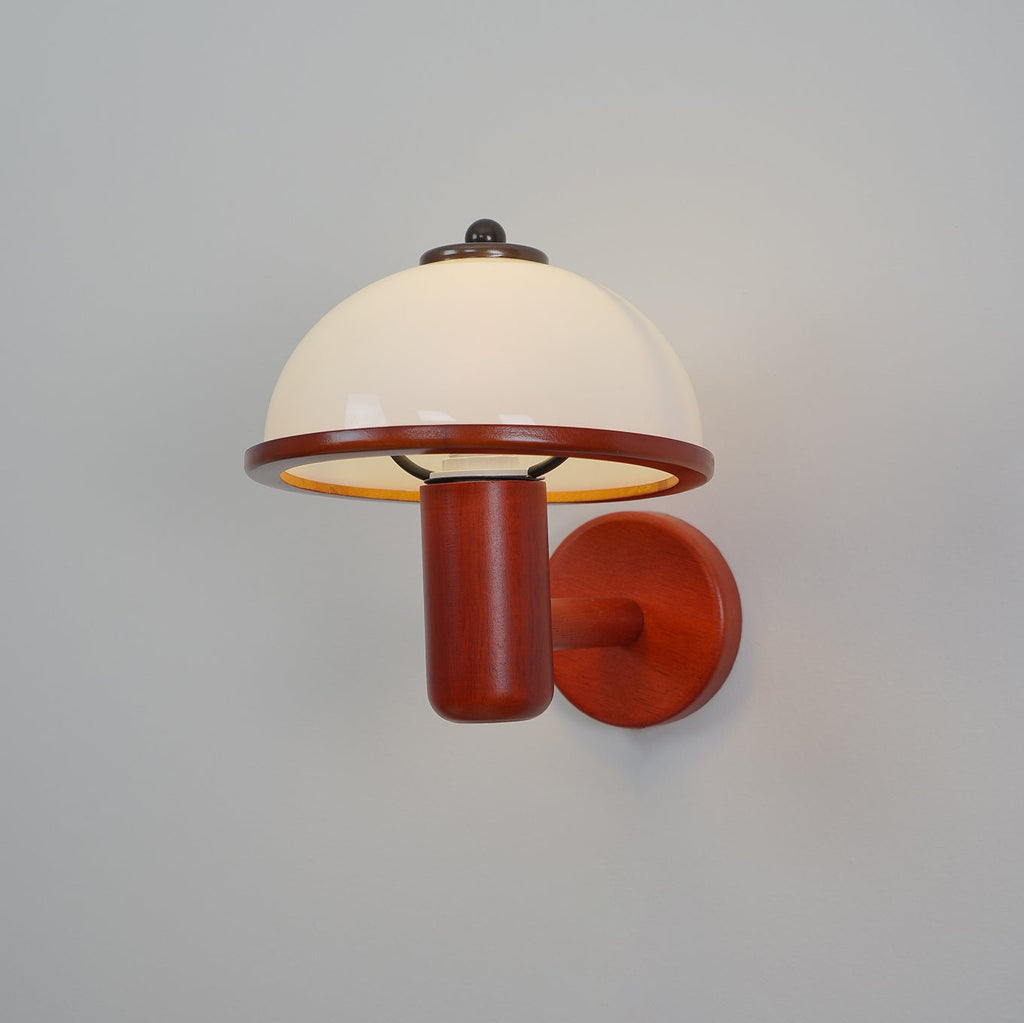 Wall Lamp 11 Inches Oak Wood Mushroom Shape White Shade