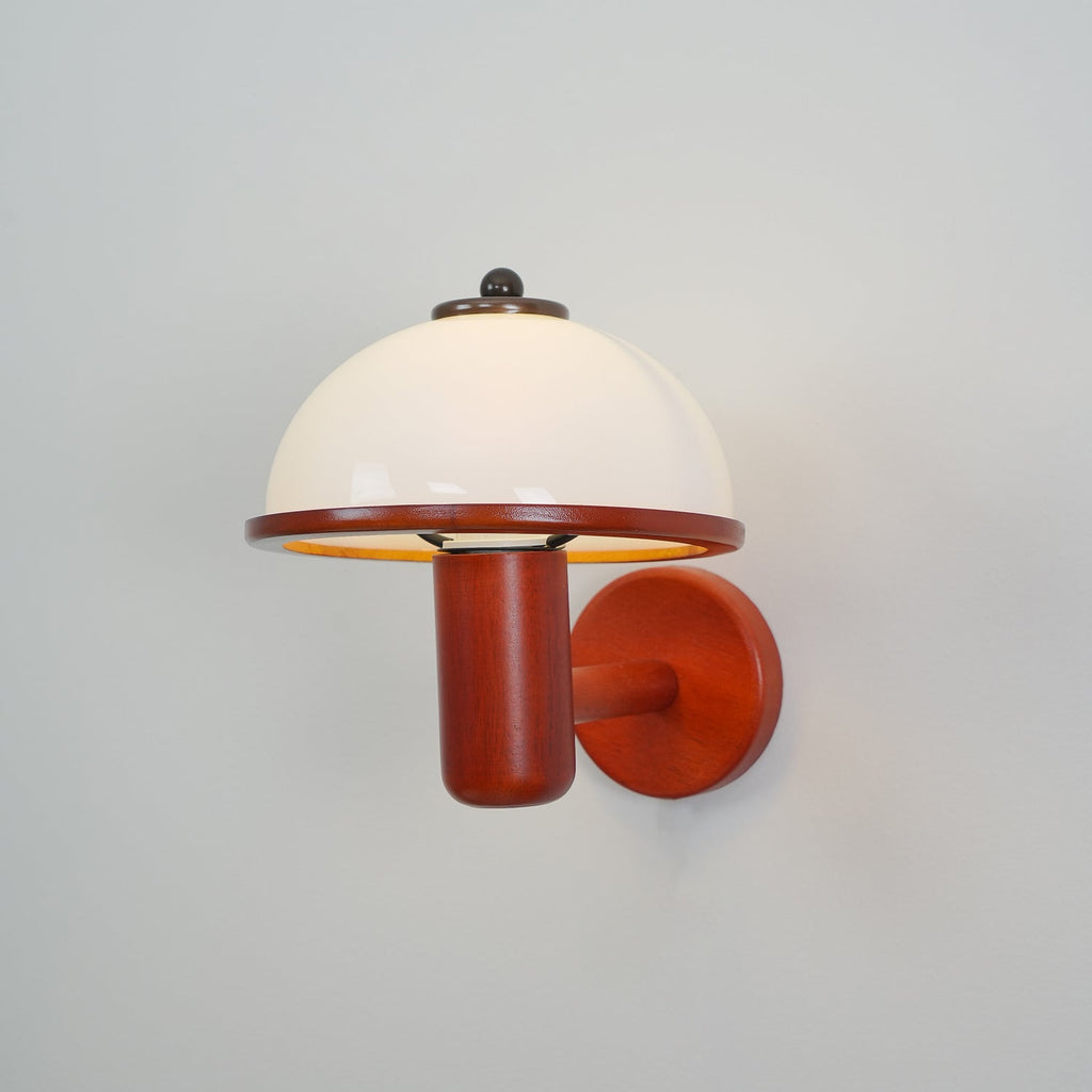 Wall Lamp 11 Inches Oak Wood Mushroom Shape White Shade