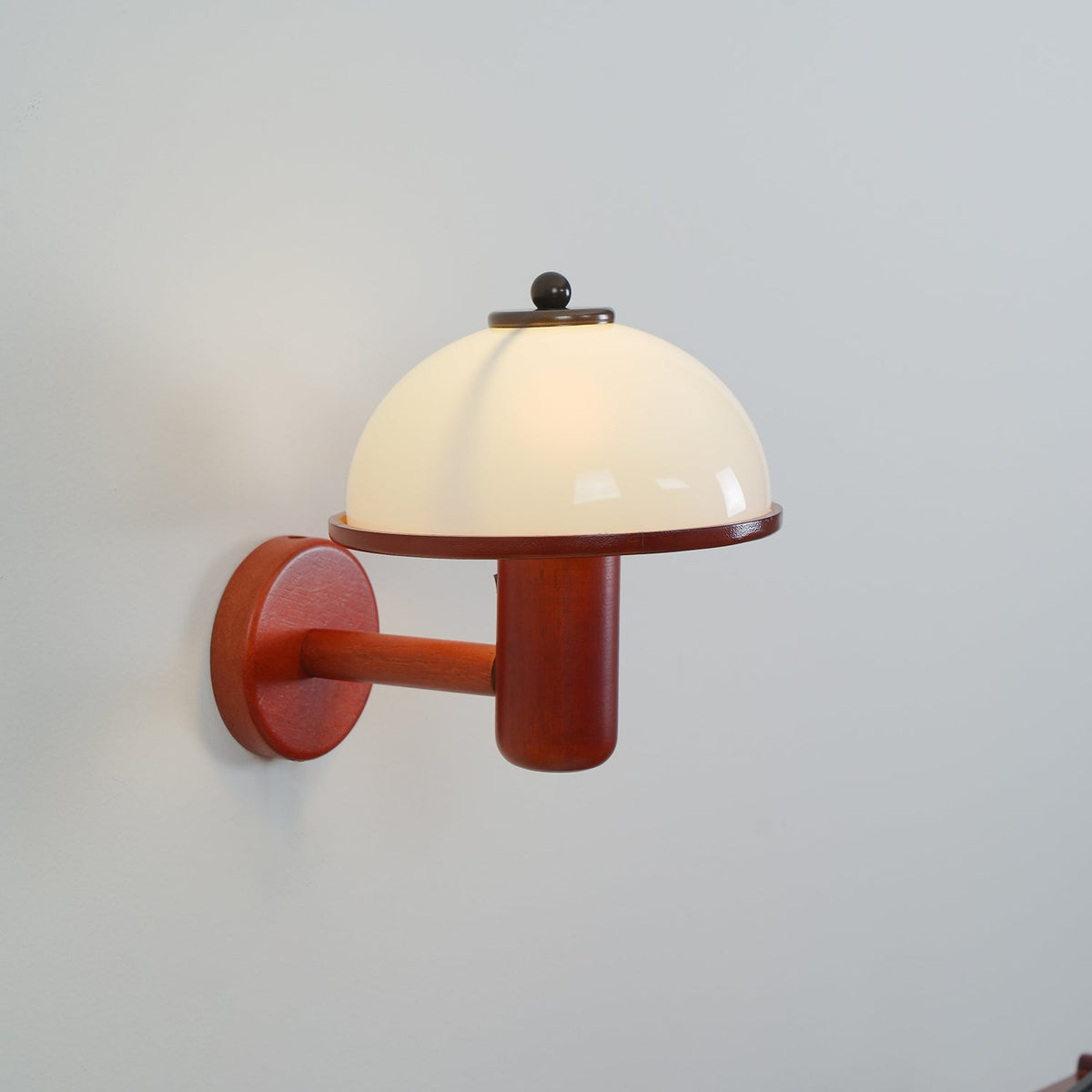 Wall Lamp 11 Inches Oak Wood Mushroom Shape White Shade