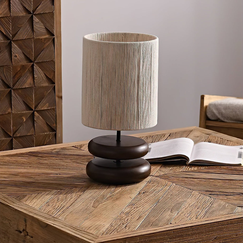 Table Lamp 15.7 Inches Wood Base Woven Hemp Rope Shade