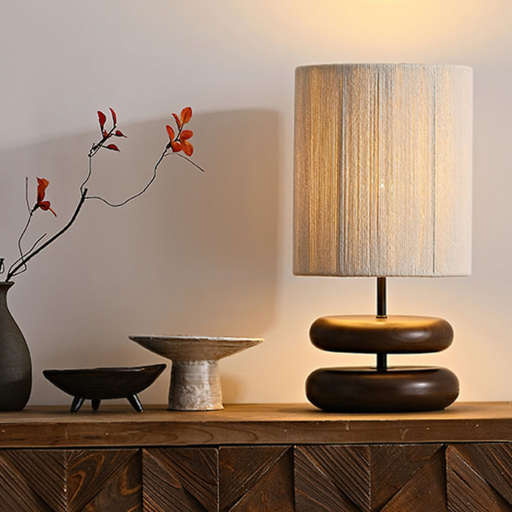 Table Lamp 15.7 Inches Wood Base Woven Hemp Rope Shade