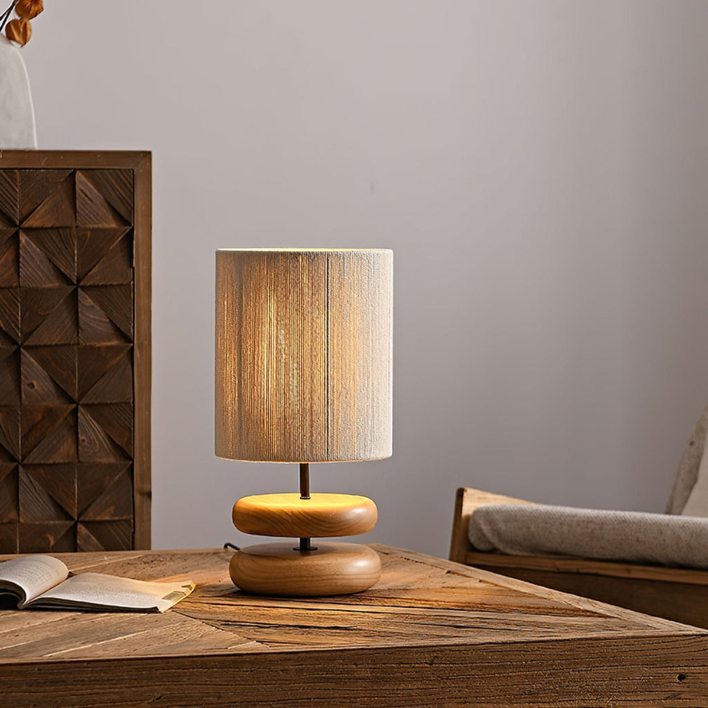 Table Lamp 15.7 Inches Wood Base Woven Hemp Rope Shade