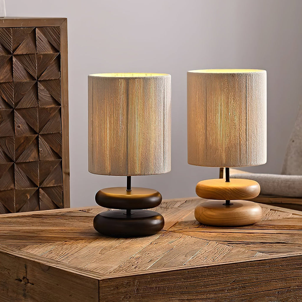 Table Lamp 15.7 Inches Wood Base Woven Hemp Rope Shade