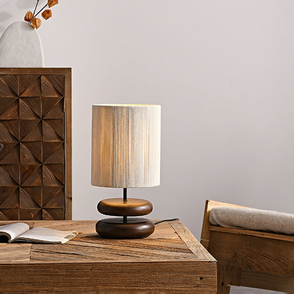 Table Lamp 15.7 Inches Wood Base Woven Hemp Rope Shade
