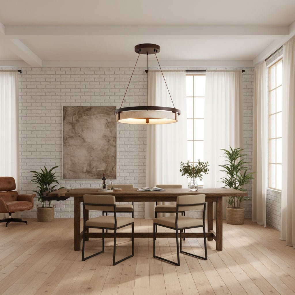 Pendant Light 16.9 20.9 or 24.8 Inches Travertine Ring