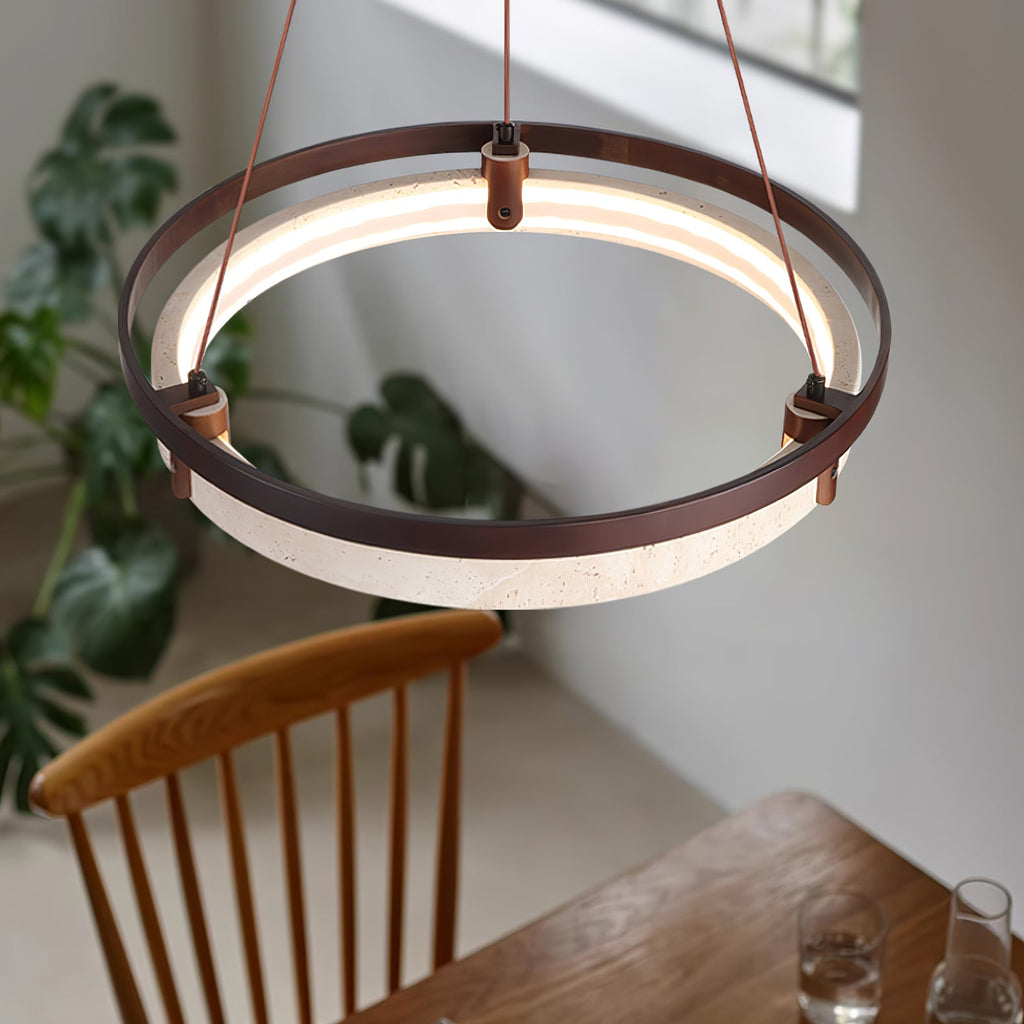 Pendant Light 16.9 20.9 or 24.8 Inches Travertine Ring