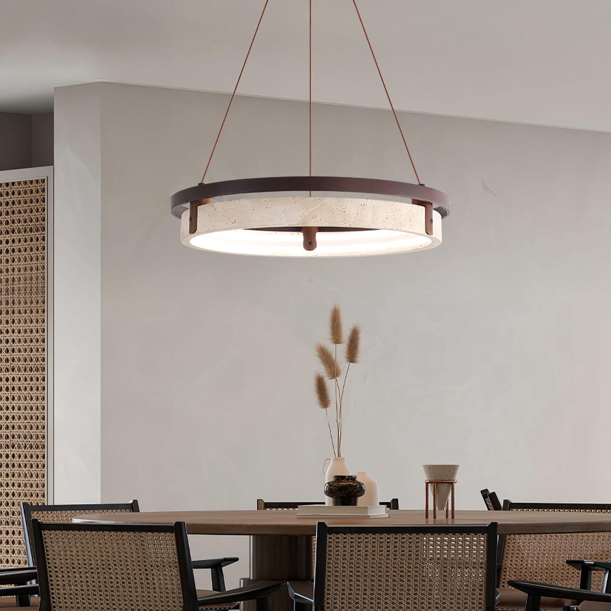 Pendant Light 16.9 20.9 or 24.8 Inches Travertine Ring