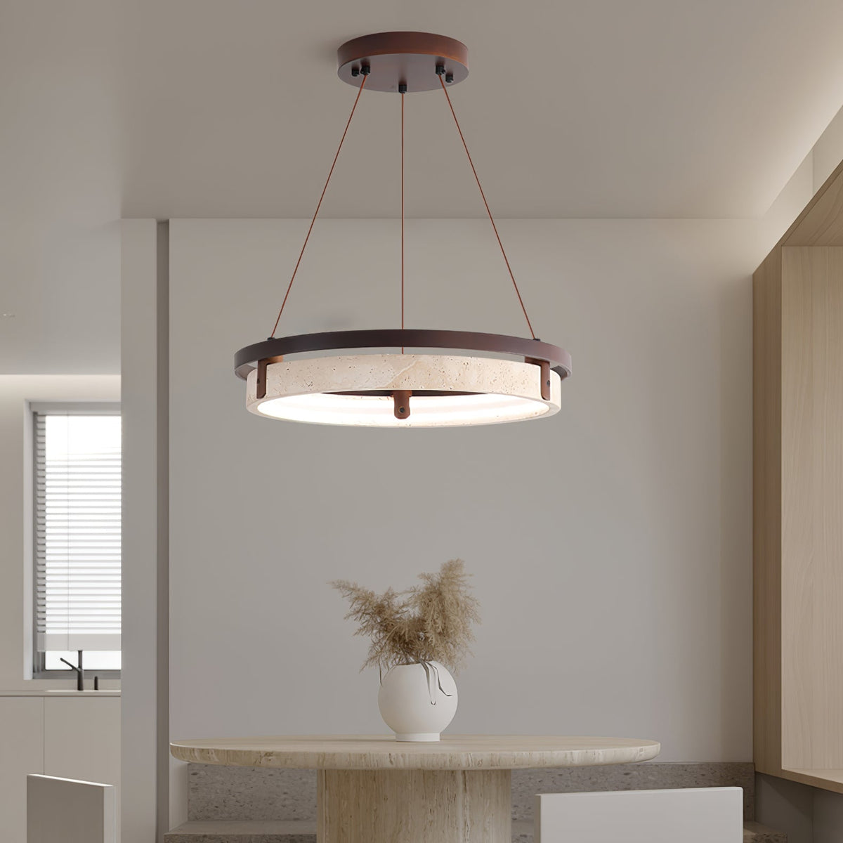 Pendant Light 16.9 20.9 or 24.8 Inches Travertine Ring