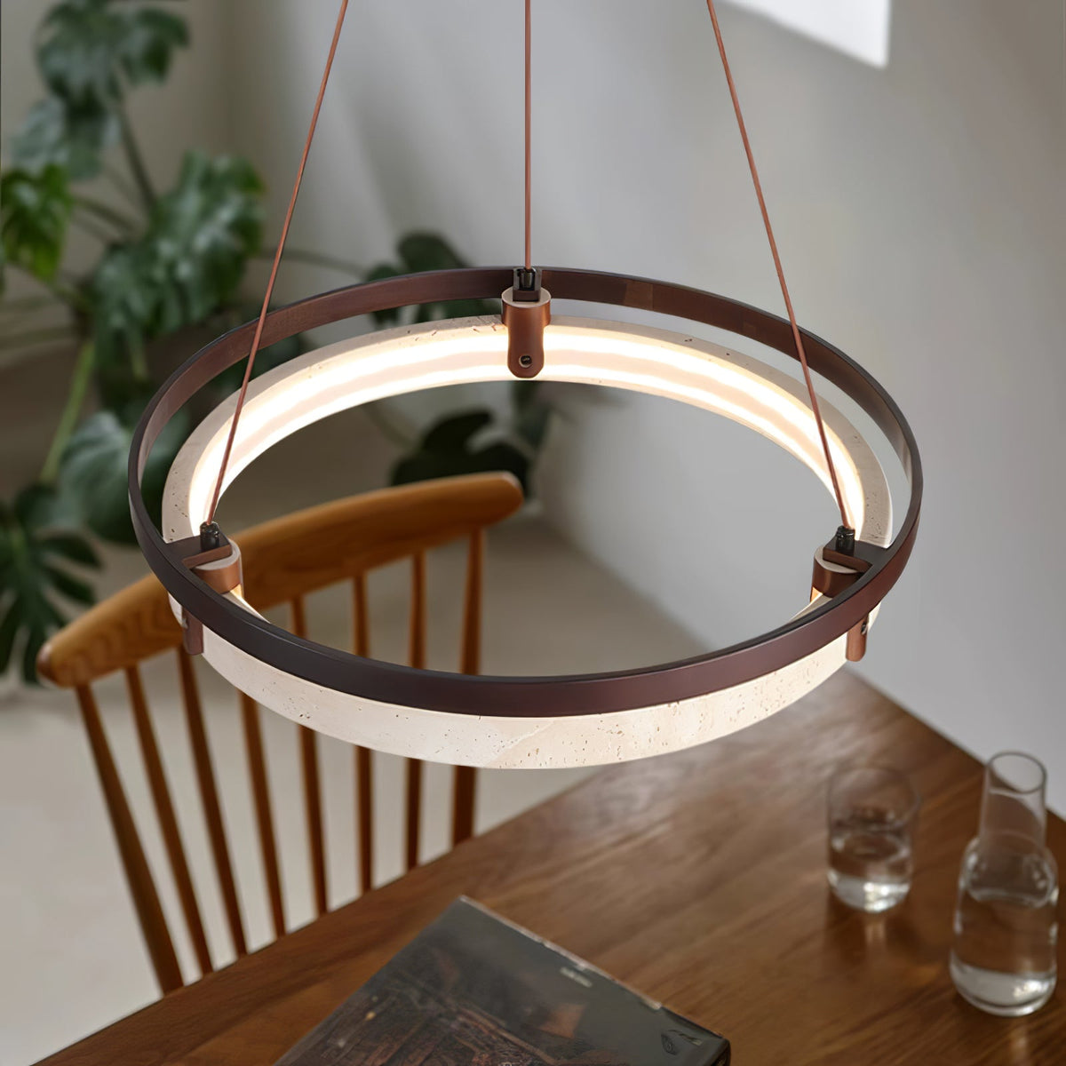Pendant Light 16.9 20.9 or 24.8 Inches Travertine Ring