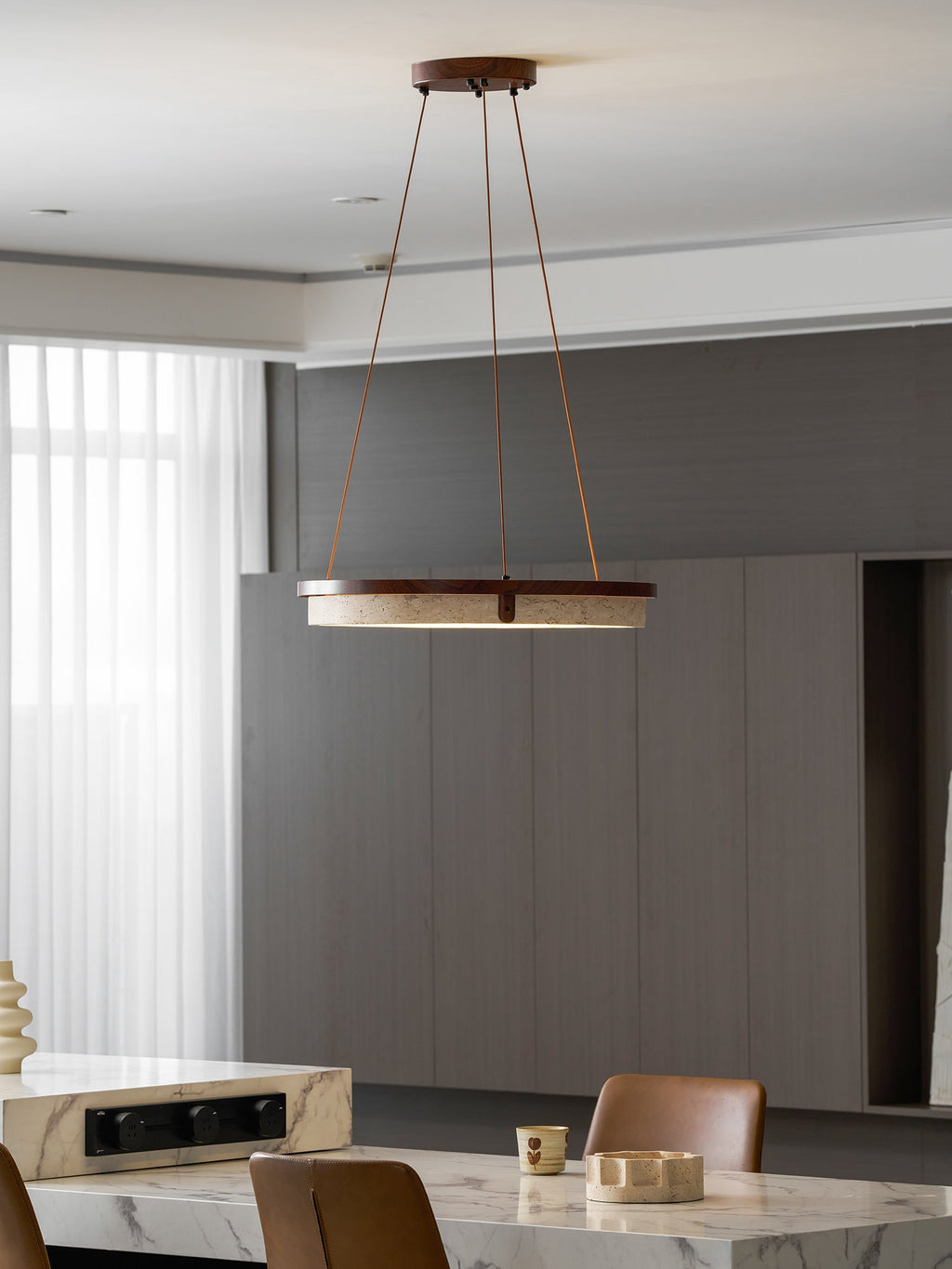 Pendant Light 16.9 20.9 or 24.8 Inches Travertine Ring