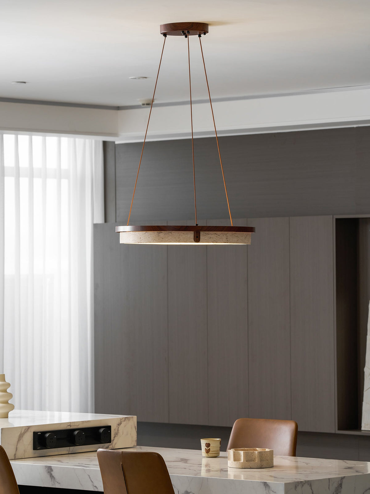 Pendant Light 16.9 20.9 or 24.8 Inches Travertine Ring