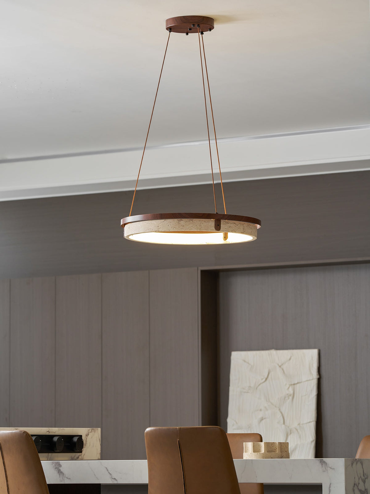 Pendant Light 16.9 20.9 or 24.8 Inches Travertine Ring