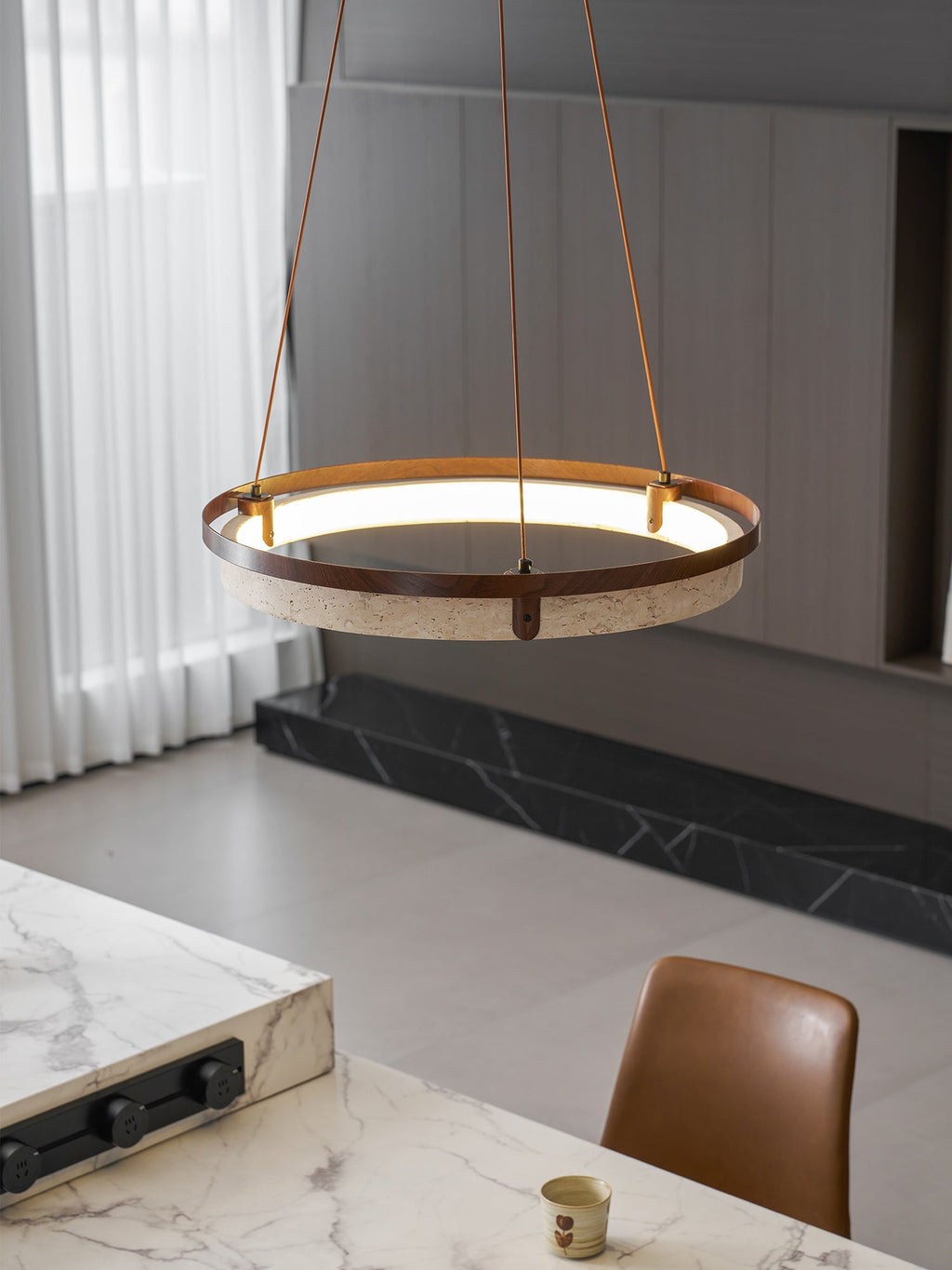 Pendant Light 16.9 20.9 or 24.8 Inches Travertine Ring