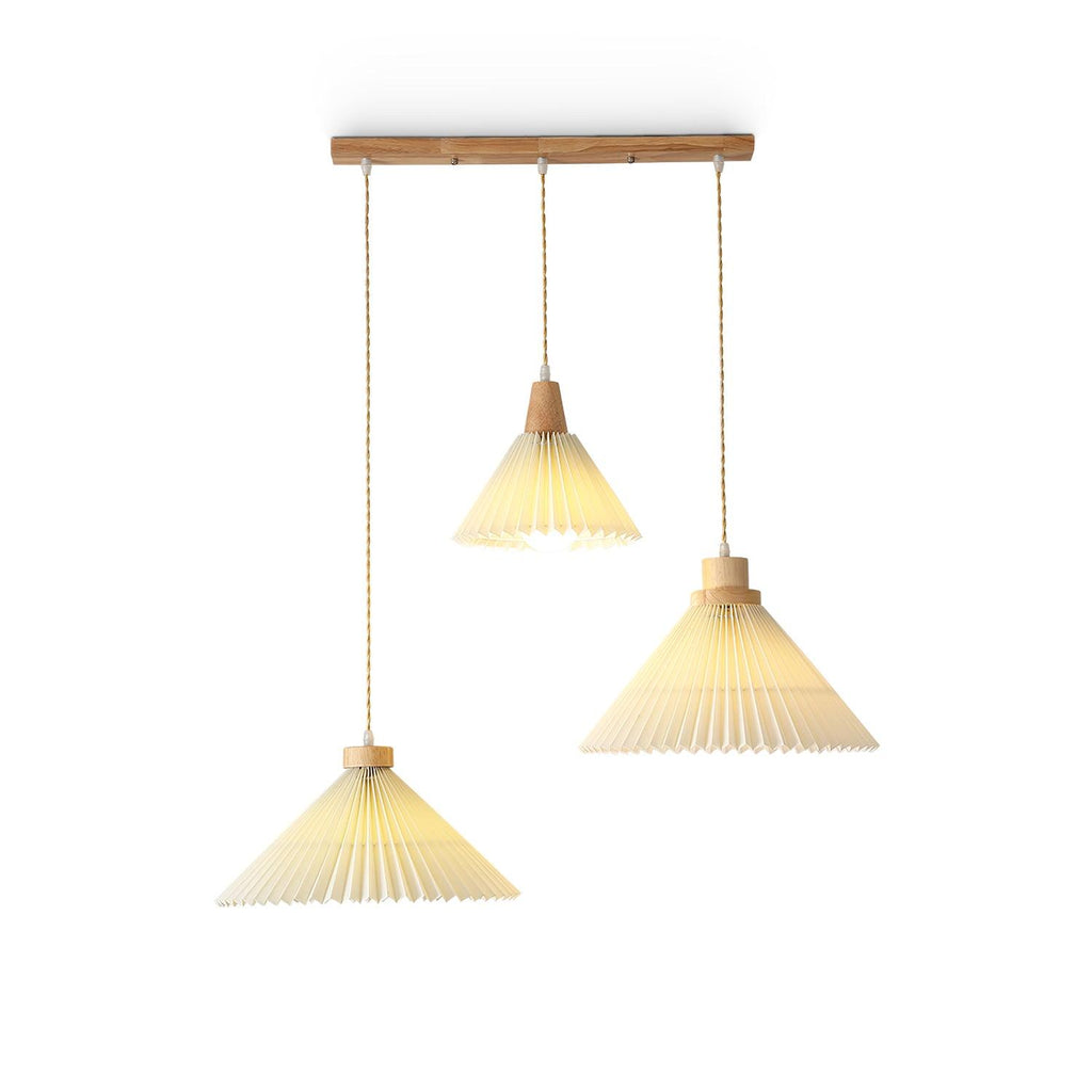 Pendant Light 4 Sizes Pleated Paper Shade Wood Cap