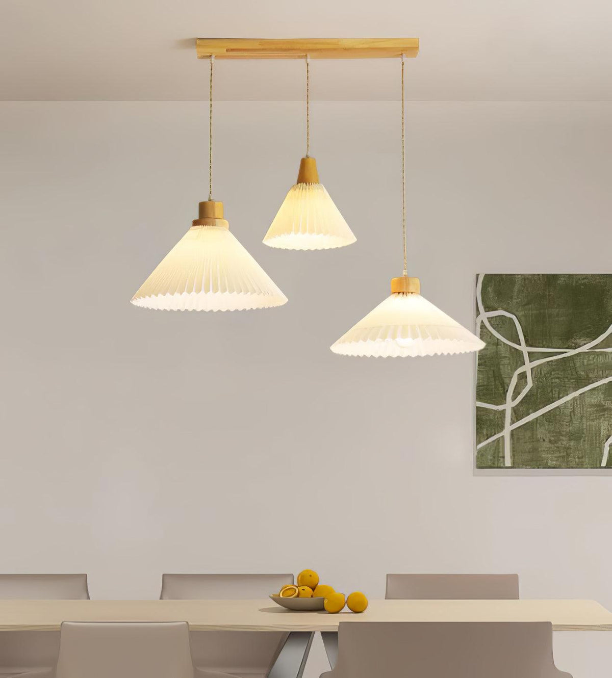 Pendant Light 4 Sizes Pleated Paper Shade Wood Cap