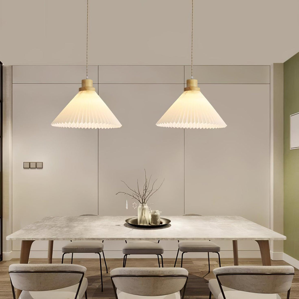 Pendant Light 4 Sizes Pleated Paper Shade Wood Cap