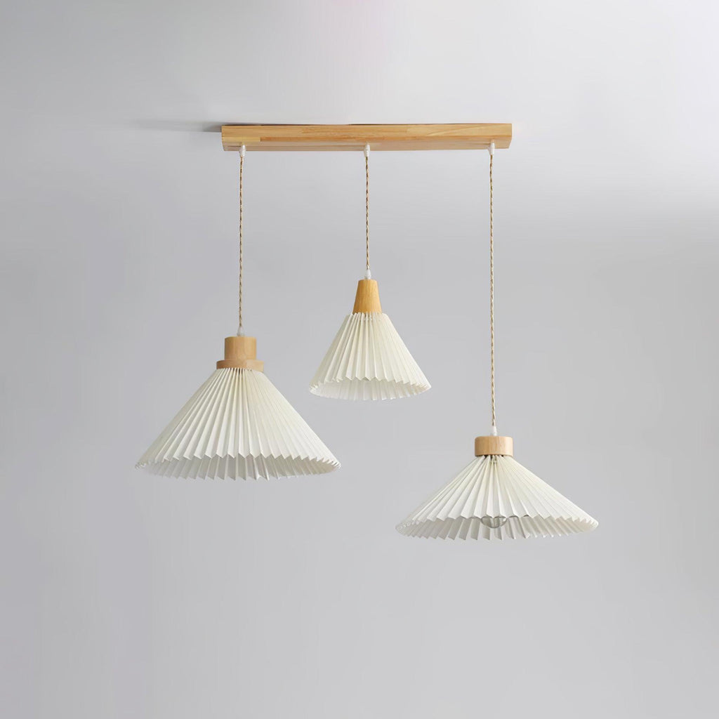 Pendant Light 4 Sizes Pleated Paper Shade Wood Cap