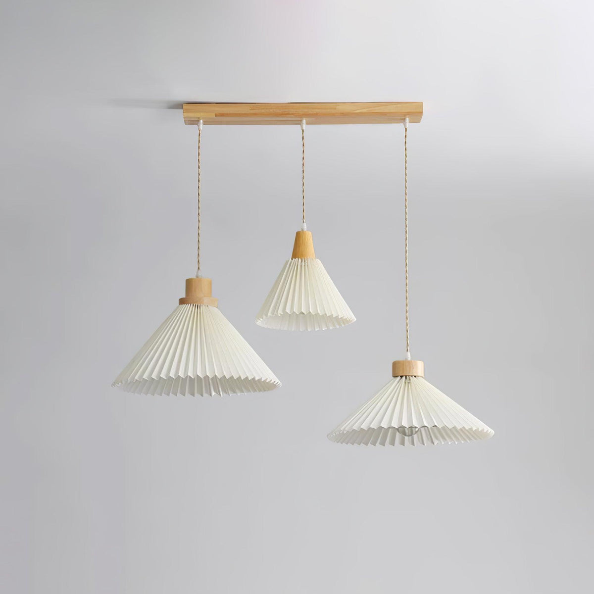 Pendant Light 4 Sizes Pleated Paper Shade Wood Cap