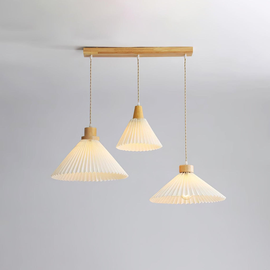 Pendant Light 4 Sizes Pleated Paper Shade Wood Cap