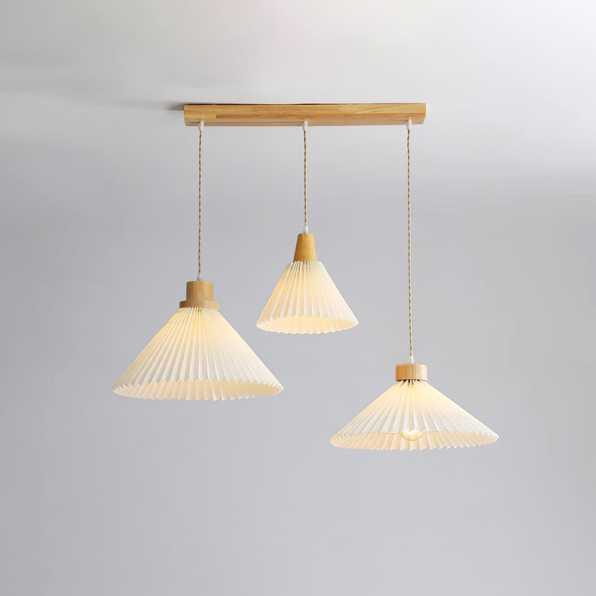 Pendant Light 4 Sizes Pleated Paper Shade Wood Cap