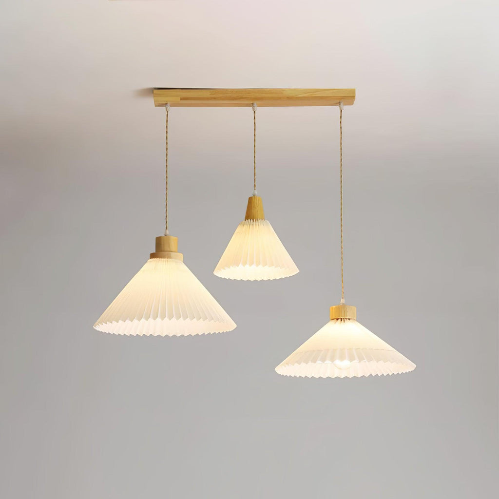 Pendant Light 4 Sizes Pleated Paper Shade Wood Cap