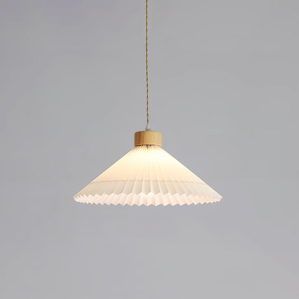 Pendant Light 4 Sizes Pleated Paper Shade Wood Cap