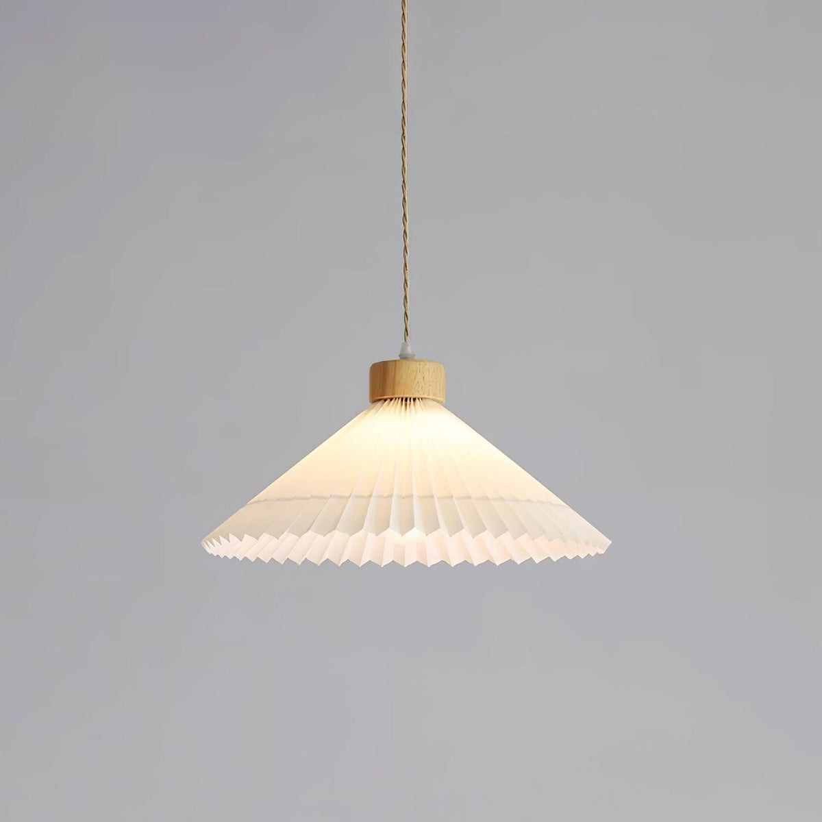 Pendant Light 4 Sizes Pleated Paper Shade Wood Cap