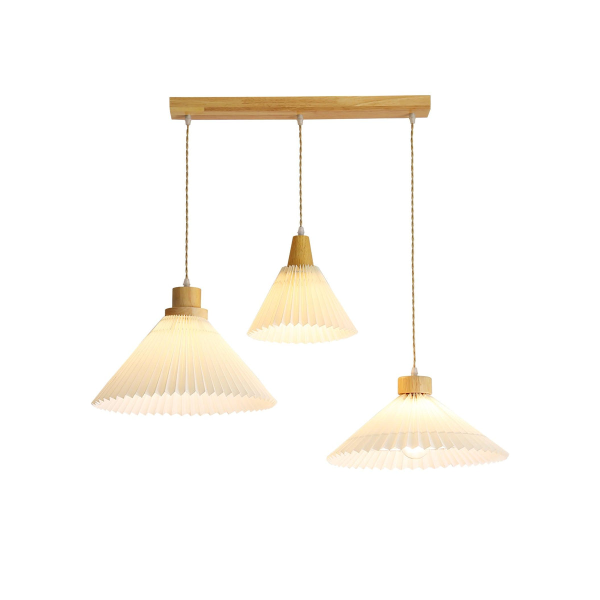 Pendant Light 4 Sizes Pleated Paper Shade Wood Cap