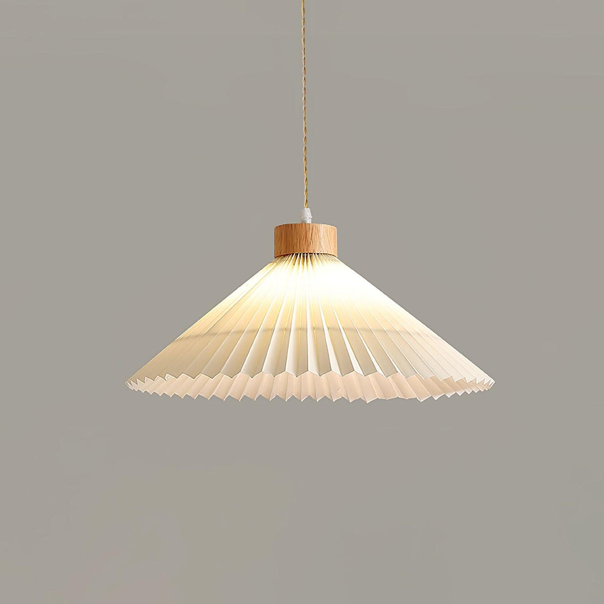 Pendant Light 4 Sizes Pleated Paper Shade Wood Cap