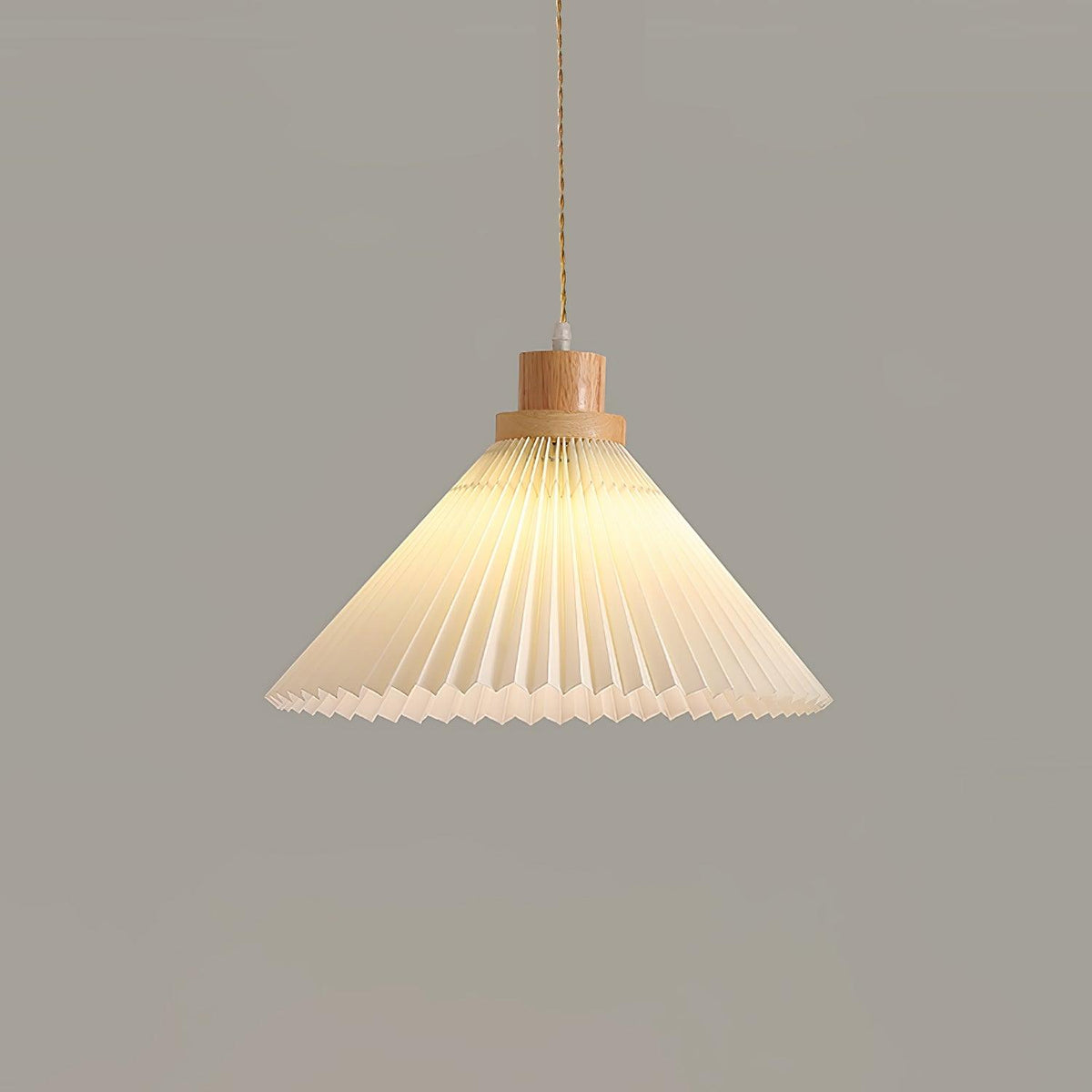 Pendant Light 4 Sizes Pleated Paper Shade Wood Cap